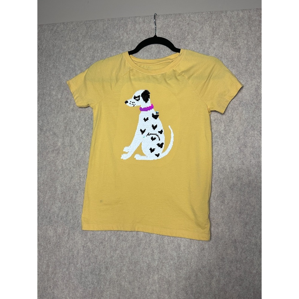 Cat & Jack Youth Girls Sequin Dog Short Sleeve Shirt Size L Yellow 2 Designs
